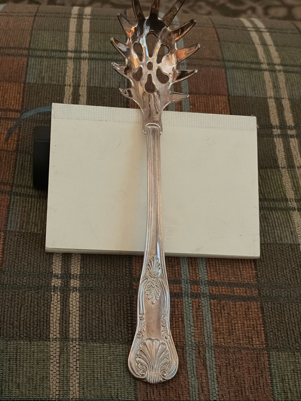 Antique Silverplate Pierced Serving Fork with Ornate Shell  Pattern